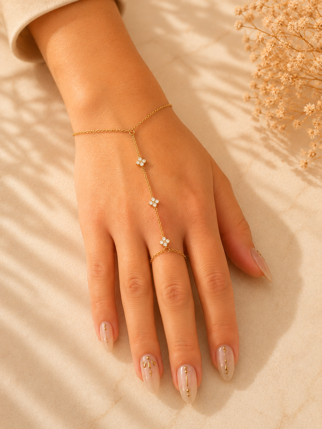 Bracelet Bague Chaîne Fleur Dorée Élégance Bohème